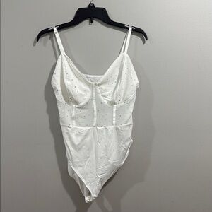 White Bodysuit with Rhinestone Accents